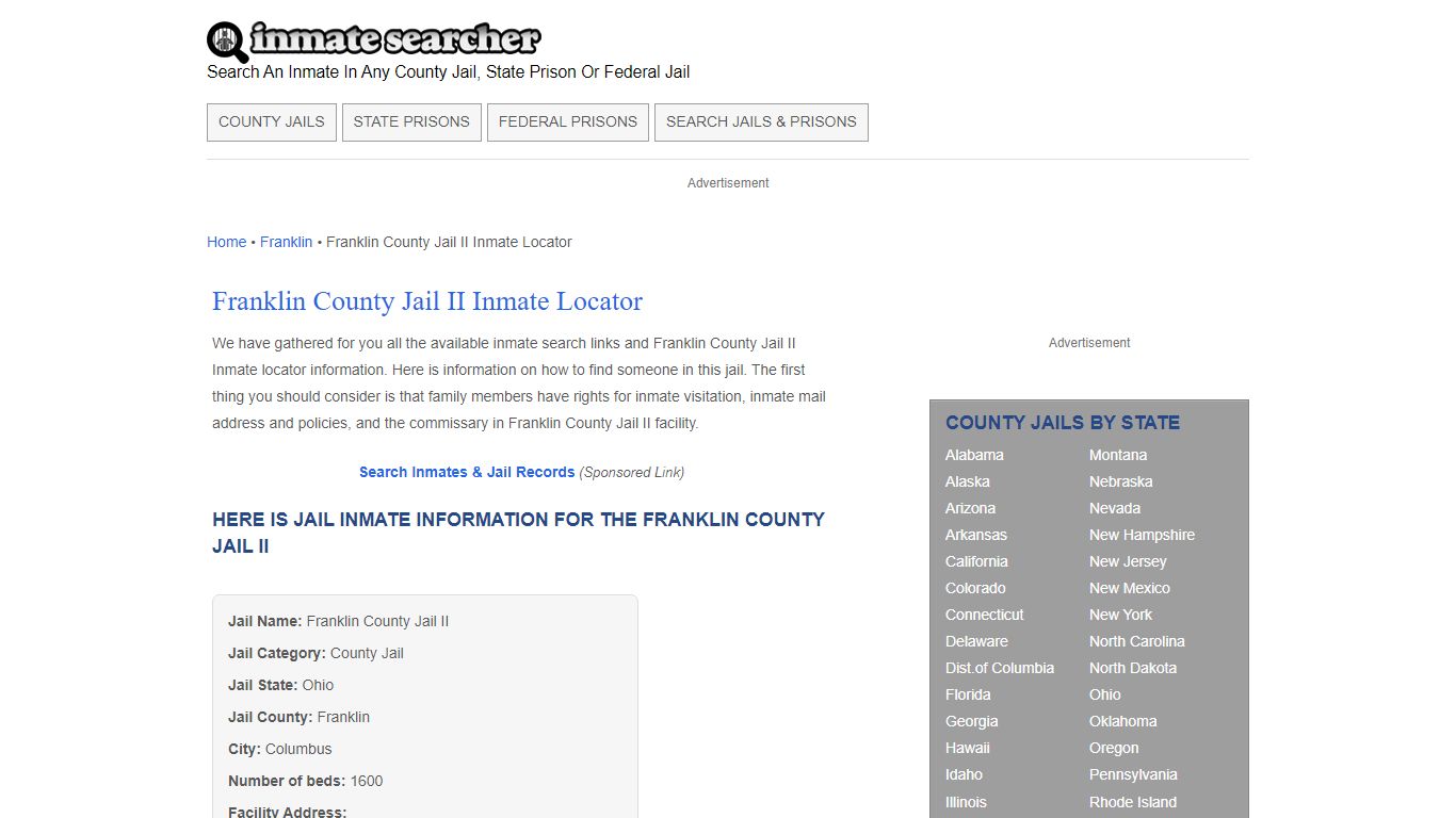 Franklin County Jail II Inmate Locator - Inmate Searcher